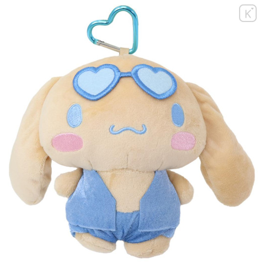 Japan Sanrio Mini Plush Pouch with Carabiner - Cinnamoroll : Tan Swimsuit Party - 1
