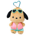 Japan Sanrio Mini Plush Pouch with Carabiner - Pochacco : Tan Swimsuit Party - 1
