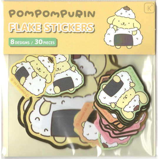 Japan Sanrio Die-cut Flake Seal Sticker Pack - Pompompurin : Onigiri Rice Ball - 1