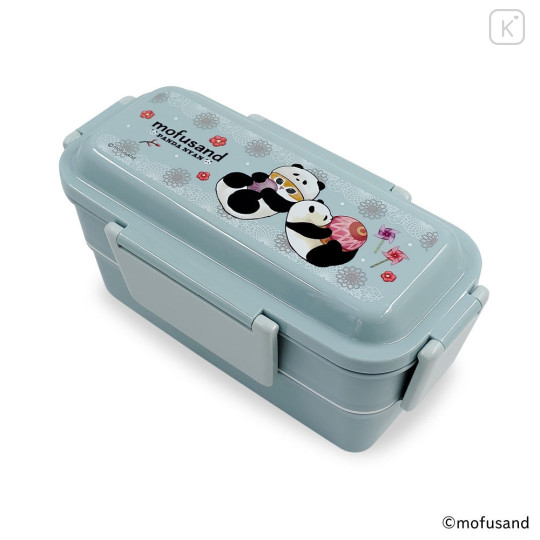 Japan Mofusand 2 Tier Bento Lunch Box 600ml - Panda Cat Nyan Blue - 1