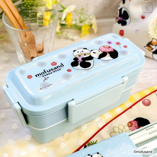 Japan Mofusand 2 Tier Bento Lunch Box 600ml - Panda Cat Nyan Blue - 2