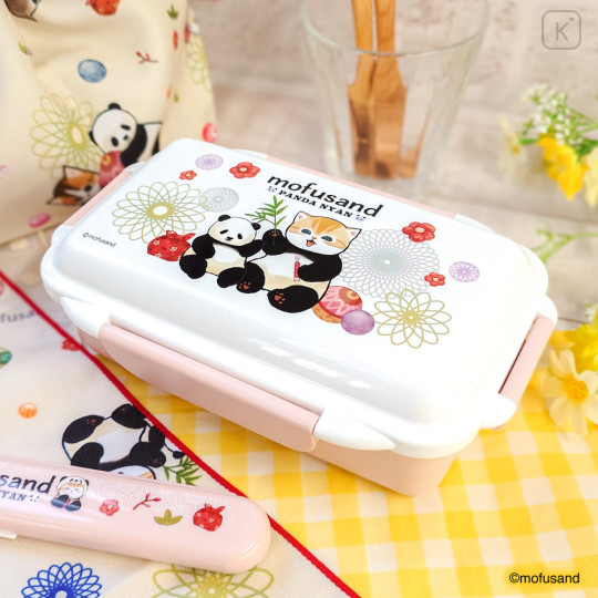 Japan Mofusand Bento Lunch Box 500ml - Panda Cat Nyan White Pink - 2