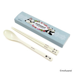 Japan Mofusand Chopsticks 18cm & Spoon with Case - Panda Cat Nyan Blue