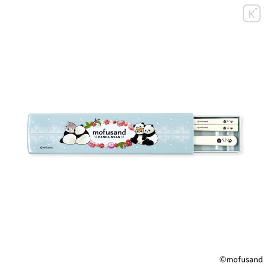 Japan Mofusand Chopsticks 18cm & Spoon with Case - Panda Cat Nyan Blue - 3