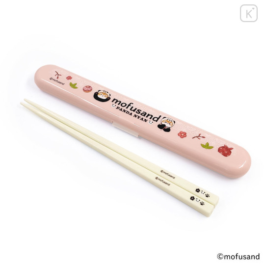 Japan Mofusand Chopsticks 18cm with Case - Panda Cat Nyan Pink - 1