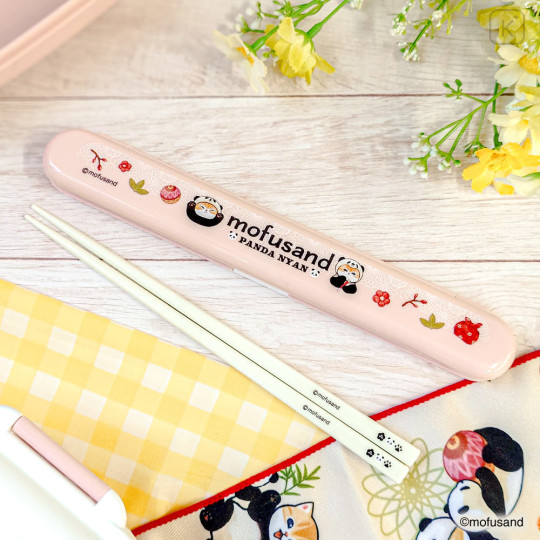 Japan Mofusand Chopsticks 18cm with Case - Panda Cat Nyan Pink - 2