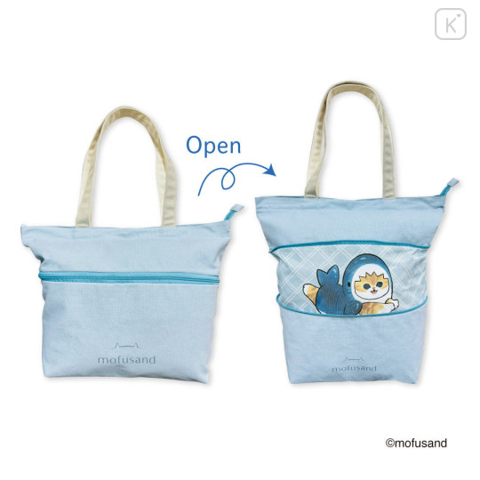 Japan Mofusand Expandable Tote Bag (L) - Shark Cat Nyan Blue - 8