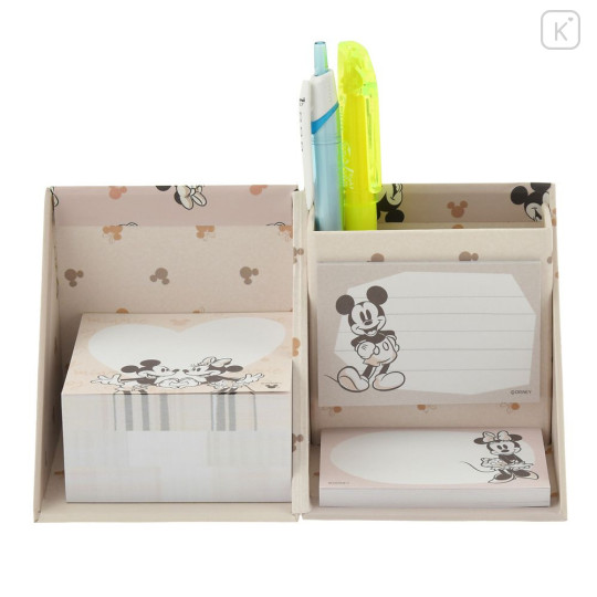 Japan Disney Store Sticky Notes & Memo Pad & Pen Stand - Mickey & Minnie : Grayish Color - 7