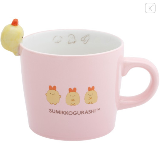 Japan San-X Ceramic Mug with Nokkari Figure - Sumikko Gurashi : Ebifurai no Shippo Fried Shrimp Tail Pink - 1