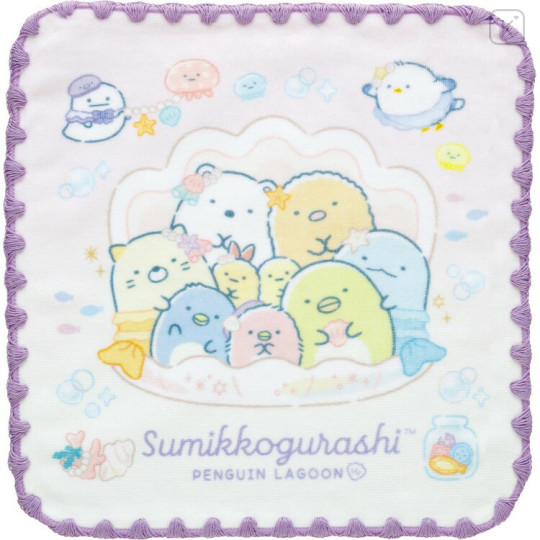 Japan San-X Mini Towel Handkerchief - Sumikko Gurashi : Penguin Lagoon Purple - 1