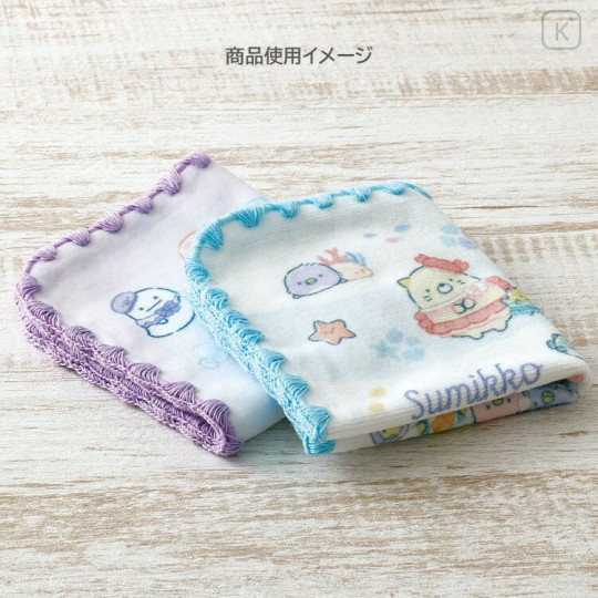 Japan San-X Mini Towel Handkerchief - Sumikko Gurashi : Penguin Lagoon Purple - 2