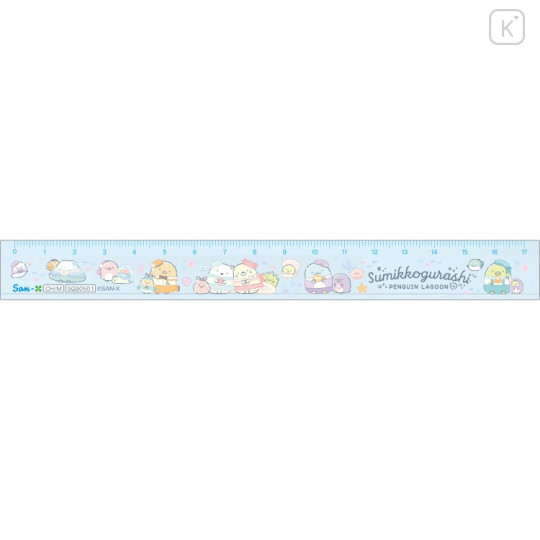 Japan San-X Slim Ruler 15cm - Sumikko Gurashi : Ribbon Sky Party Blue - 1