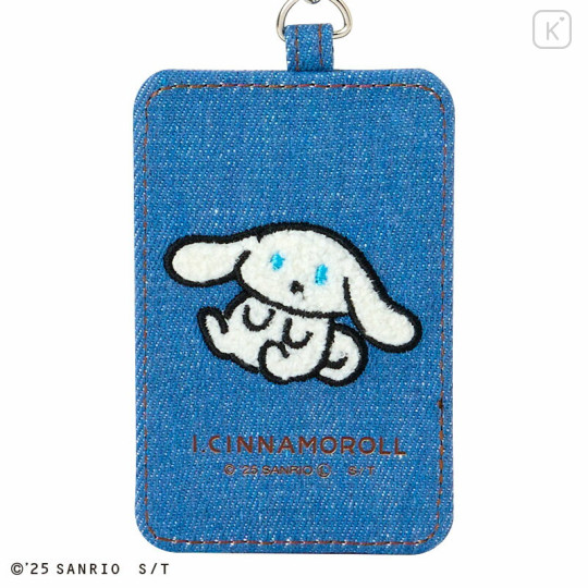 Japan Sanrio Sagara Embroidered Pass Case with Reel - I.Cinnamoroll : Light Blue - 2