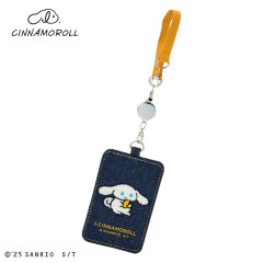 Japan Sanrio Sagara Embroidered Pass Case with Reel - I.Cinnamoroll : Blue