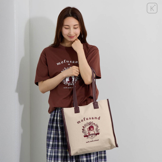 Japan Mofusand College-style Tote Bag - Strawberry Cat Rose Brown - 3