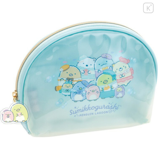 Japan San-X Clear Cosmetic Pouch - Sugarcocomuu : Penguin Lagoon Sea Blue - 1