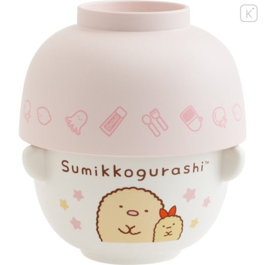 Japan San-X Ceramic Tea Bowl & Melamine Soup Bowl Set - Sumikko Gurashi : Tonkatsu & Ebifurai no Shippo Fried Shrimp Tail - 1