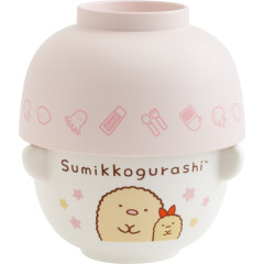 Japan San-X Ceramic Tea Bowl & Melamine Soup Bowl Set - Sumikko Gurashi : Tonkatsu & Ebifurai no Shippo Fried Shrimp Tail