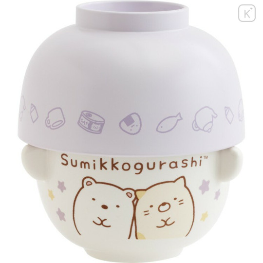 Japan San-X Ceramic Tea Bowl & Melamine Soup Bowl Set - Sumikko Gurashi : Shirokuma & Neko - 1
