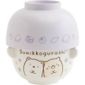 Japan San-X Ceramic Tea Bowl & Melamine Soup Bowl Set - Sumikko Gurashi : Shirokuma & Neko - 1