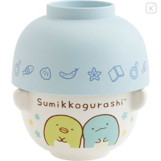 Japan San-X Ceramic Tea Bowl & Melamine Soup Bowl Set - Sumikko Gurashi : Penguin? & Tokage - 1