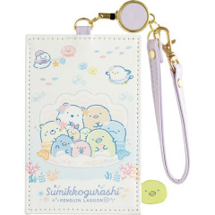 Japan San-X Pass Case Card Holder & Reel - Sumikko Gurashi : Penguin Lagoon Beige Purple