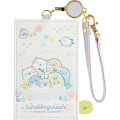 Japan San-X Pass Case Card Holder & Reel - Sumikko Gurashi : Penguin Lagoon Beige Purple - 1