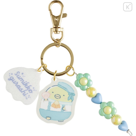 Japan San-X Acrylic Keychain 3 Charm - Sumikko Gurashi : Penguin Lagoon Penguin? With Beads - 1