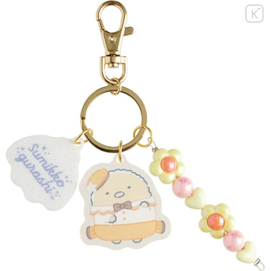 Japan San-X Acrylic Keychain 3 Charm - Sumikko Gurashi : Penguin Lagoon Tonkatsu Fried Pork With Beads - 1