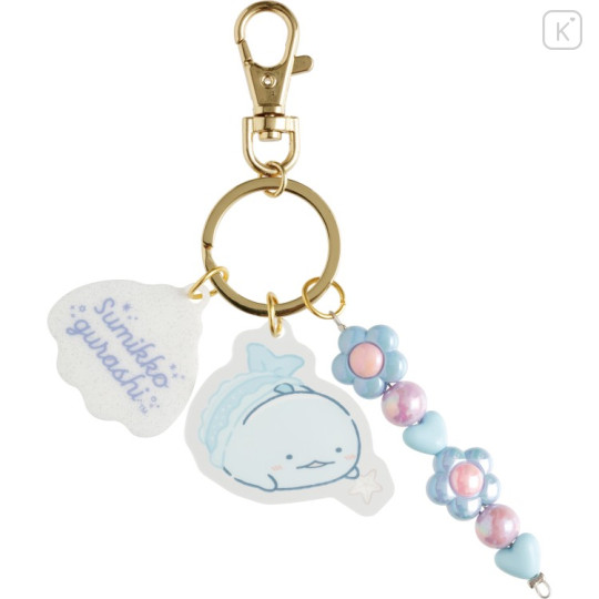 Japan San-X Acrylic Keychain 3 Charm - Sumikko Gurashi : Penguin Lagoon Tokage With Beads - 1