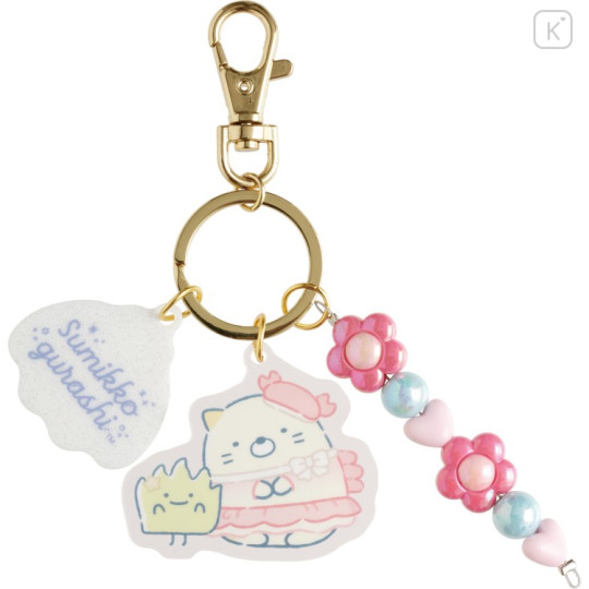 Japan San-X Acrylic Keychain 3 Charm - Sumikko Gurashi : Penguin Lagoon Neko & Zassou With Beads - 1