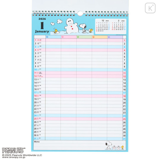 Japan Sanrio Original Family Calendar - Snoopy : 2026 - 2