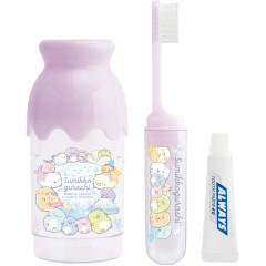 Japan San-X Toothbrush Set - Sumikko Gurashi : Penguin Lagoon Purple Milk bottle
