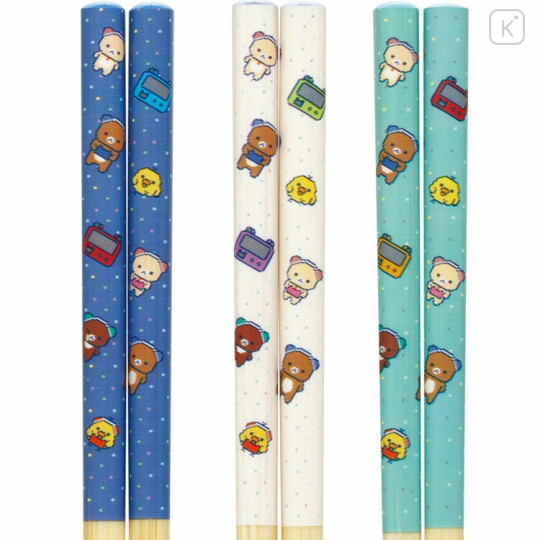 Japan San-X Bamboo Chopsticks 23cm Set - Rilakkuma : Rilakkuma Gaming - 3
