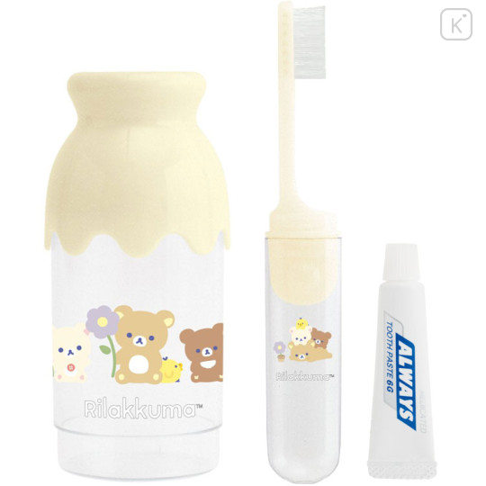Japan San-X Toothbrush Set - Rilakkuma : Basic Rilakkuma Flower Milk Bottle - 1