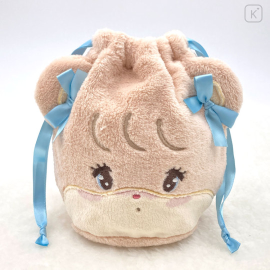 Japan Mikko Illustrations Plush Drawstring Bag - Latte - 1