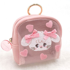 Japan Mikko Illustrations Mini Pouch - Cammy Mesh Pastel Pink Heart