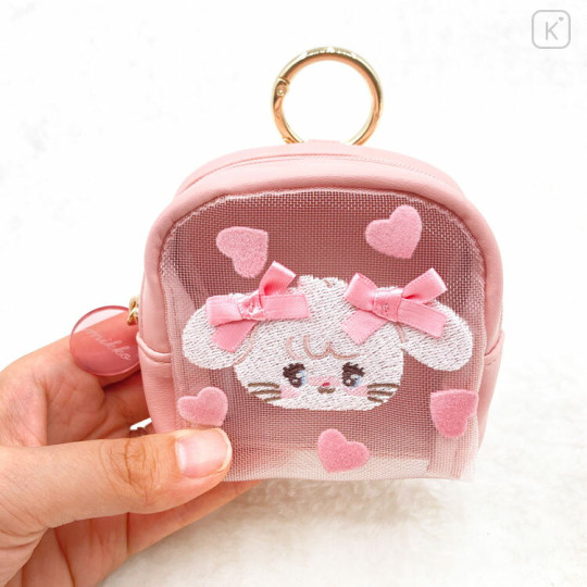 Japan Mikko Illustrations Mini Pouch - Cammy Mesh Pastel Pink Heart - 3