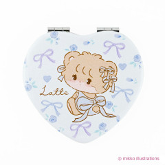 Japan Mikko Illustrations 2-sided Compact Mirror - Latte Ribbon Heart Blue Pink