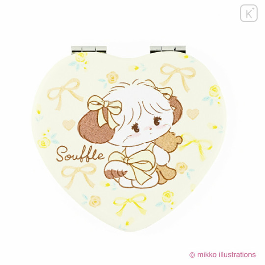 Japan Mikko Illustrations 2-sided Compact Mirror - Souffle Ribbon Heart Yellow Pink - 1