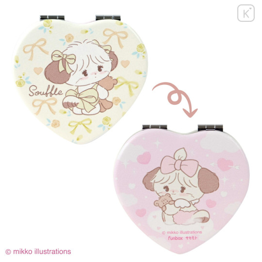 Japan Mikko Illustrations 2-sided Compact Mirror - Souffle Ribbon Heart Yellow Pink - 2