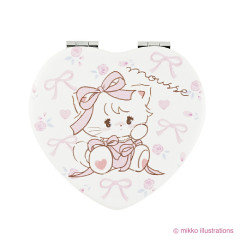Japan Mikko Illustrations 2-sided Compact Mirror - Mousse Ribbon Heart White Pink