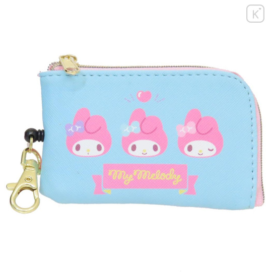 Japan Sanrio Pass Case & Key Case with Reel - My Melody : Blue Pink Wink - 1