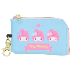 Japan Sanrio Pass Case & Key Case with Reel - My Melody : Blue Pink Wink