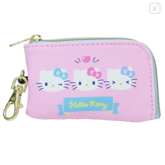 Japan Sanrio Pass Case & Key Case with Reel - Hello Kitty : Blue Pink Wink - 1