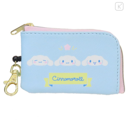 Japan Sanrio Pass Case & Key Case with Reel - Cinnamoroll : Blue Pink Wink - 1