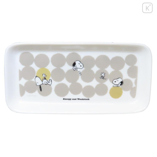Japan Peanuts Porcelain Rectangle Plate - Snoopy & Woodstock : Grey Dots - 1