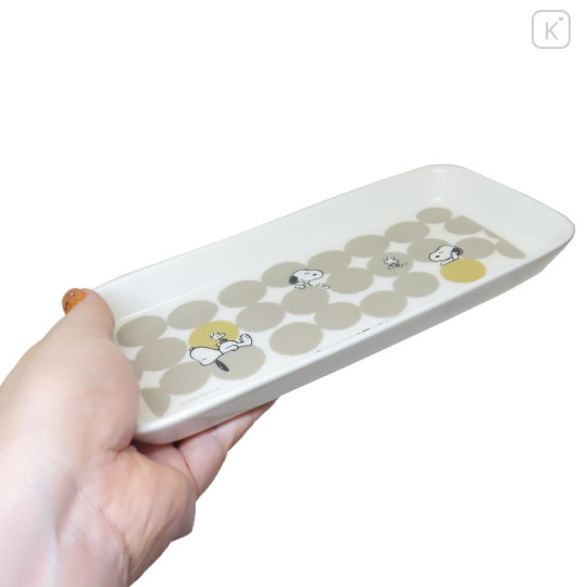 Japan Peanuts Porcelain Rectangle Plate - Snoopy & Woodstock : Grey Dots - 2