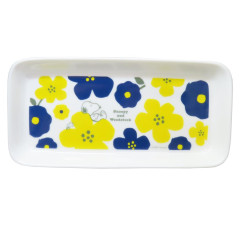 Japan Peanuts Porcelain Rectangle Plate - Snoopy & Woodstock : Flower Navy Yellow