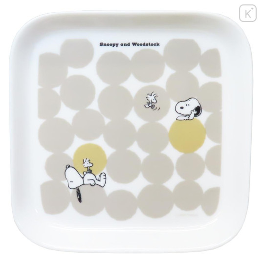 Japan Peanuts Porcelain Square Plate - Snoopy & Woodstock : Grey Dots - 1